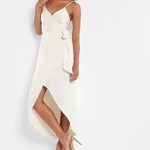 Express Satin Faux Wrap Tie Waist Hi-Lo Midi Dress